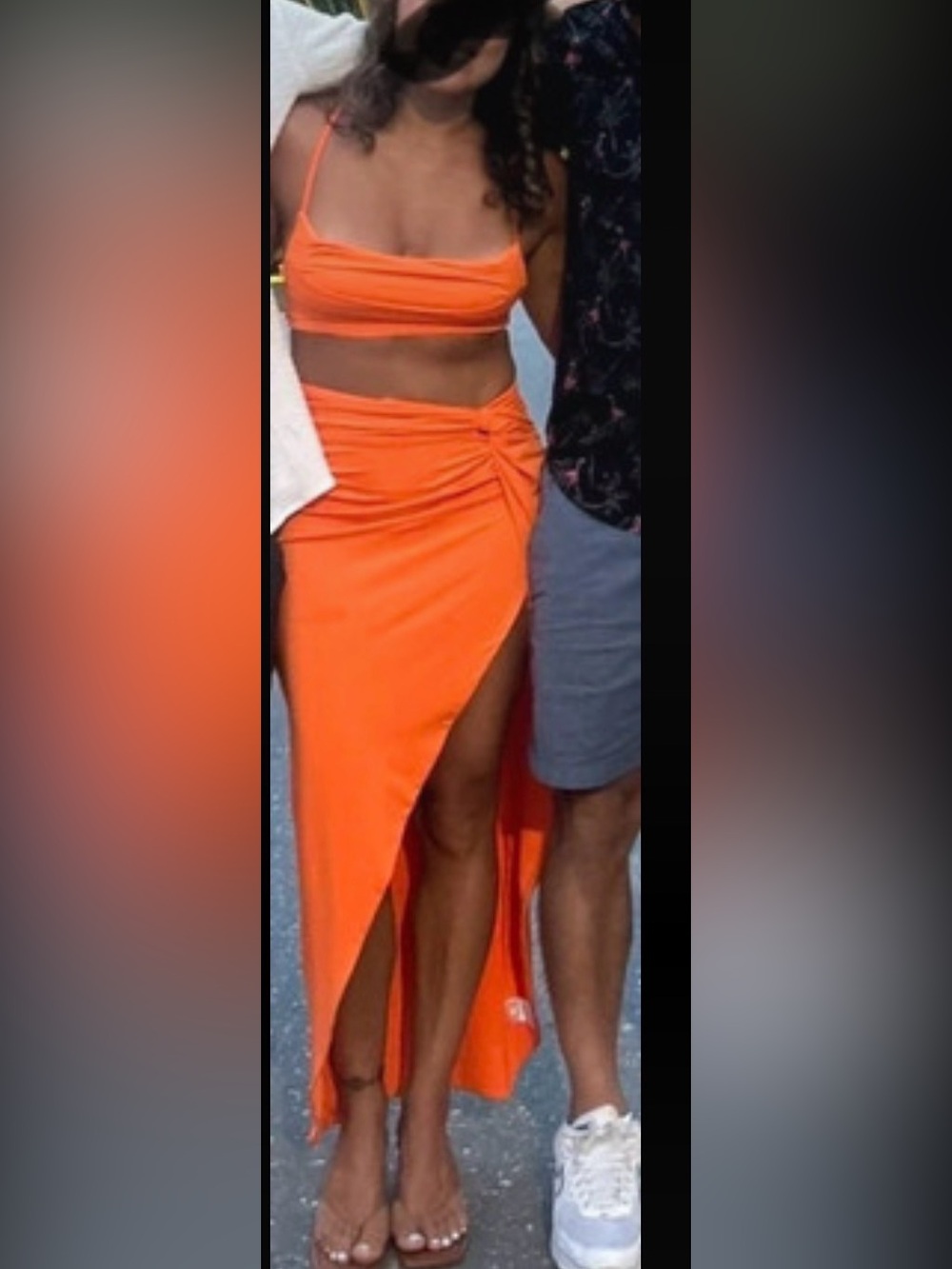 SHEIN Bright Orange Asymmetrical High-Slit Maxi Skirt Set